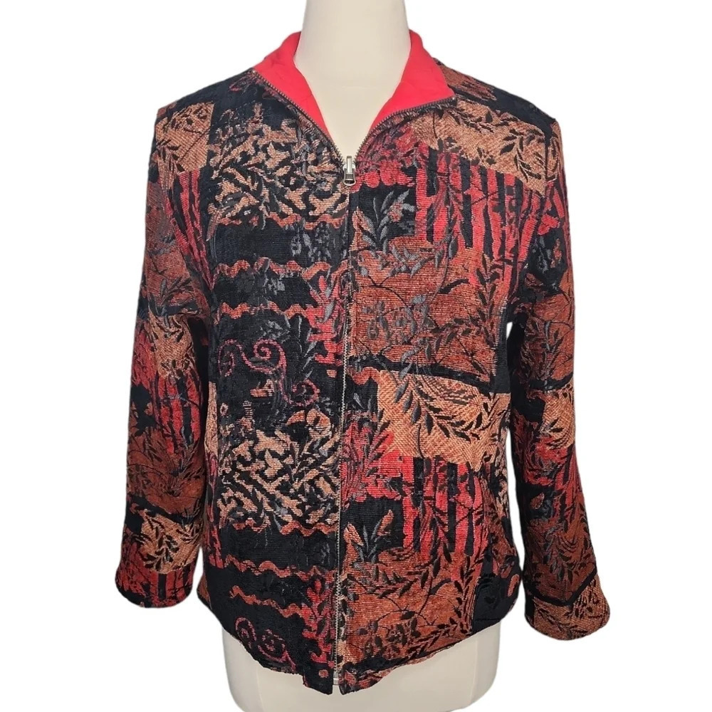 Vintage Chico's Celastrus Reversible Jacket Chico Size 1 Red Black - Picture 2 of 16